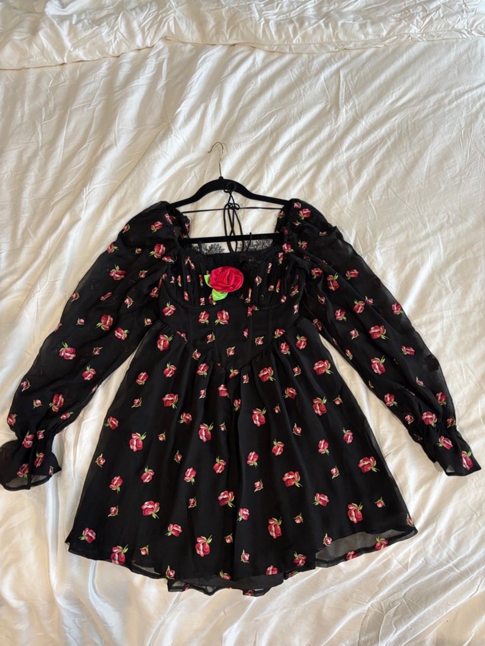 For Love And Lemons Black Floral Rose Mini Dress